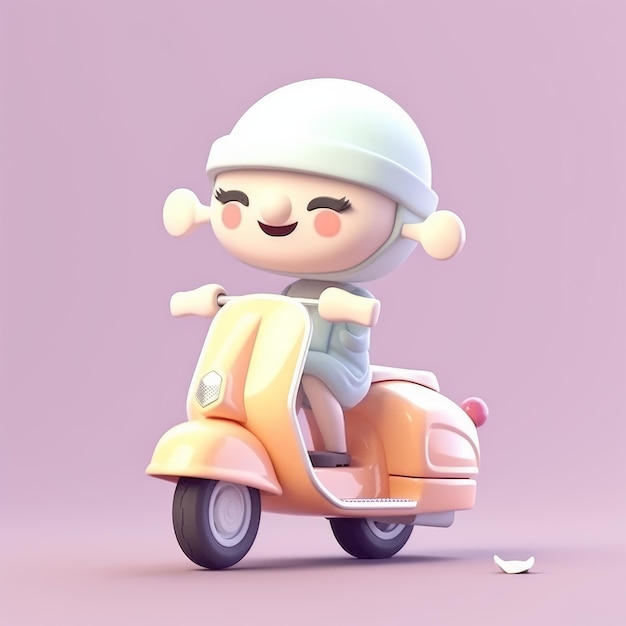 Un personnage de dessin animé sur un scooter avec un visage sur le devant.