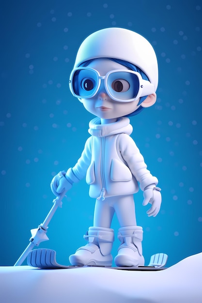 Un personnage de dessin animé avec un snowboard et un bonhomme de neige
