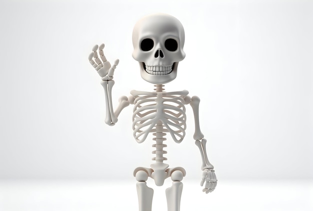 Personnage de dessin animé squelette photo posant isolé sur IA générative blanche