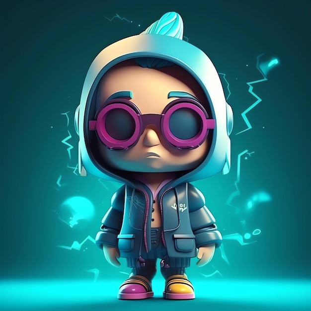 Un personnage de dessin animé avec un sweat à capuche bleu et des lunettes qui disent "le mot danger" dessus