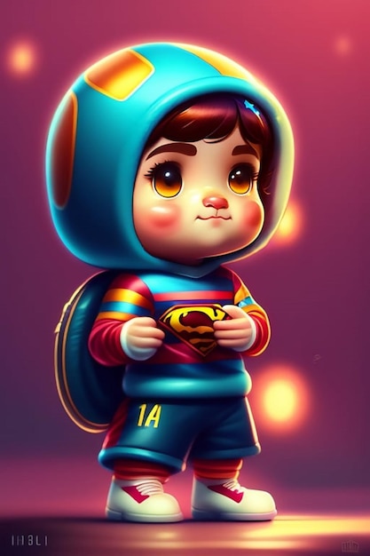 Un personnage de dessin animé avec une tenue bleue et jaune qui dit "je suis un super-héros"
