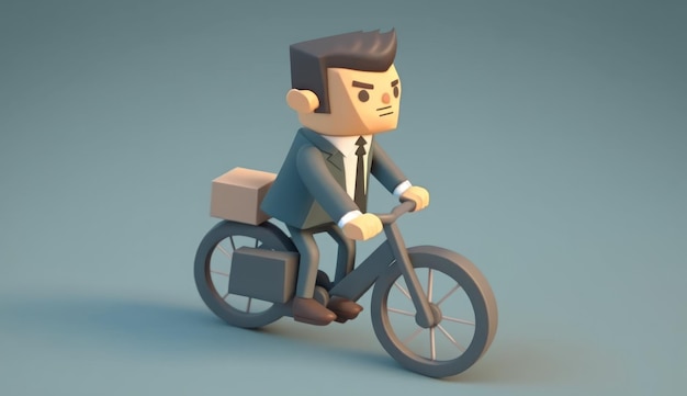 Un personnage de dessin animé sur un vélo avec une boîte à l'arrière.
