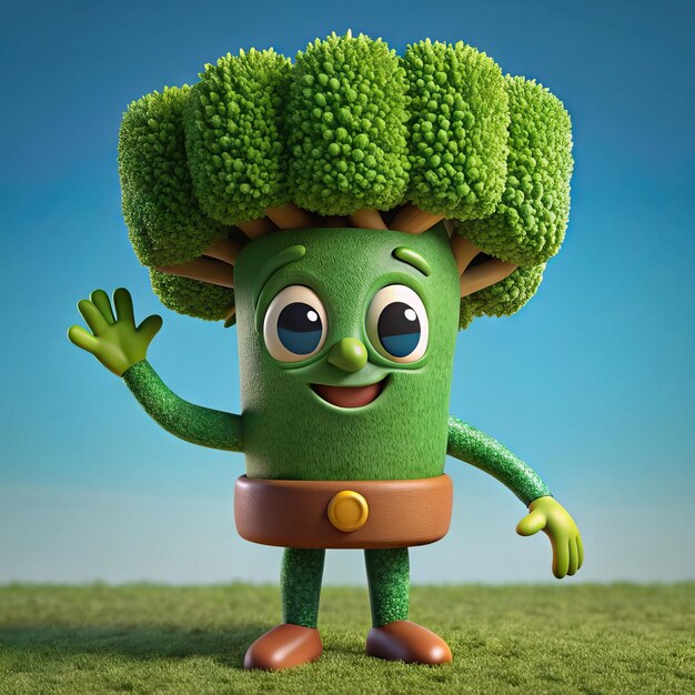 Photo un personnage de dessin animé vert avec une tête de brocoli dessus