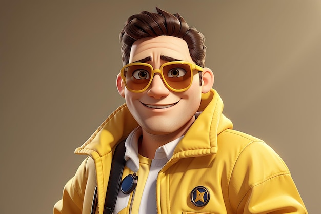 Un personnage de dessin animé avec une veste jaune et des lunettes de soleil