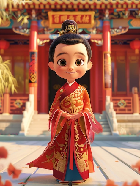 un personnage de dessin animé vêtu d'un costume traditionnel chinois