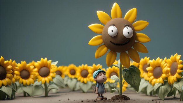 Un personnage doux avec un tournesol tombant représentant un sentiment de perte et de mélancolie