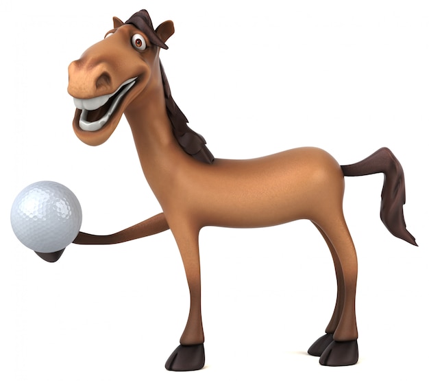 Personnage drôle de cheval 3d tenant une balle de golf