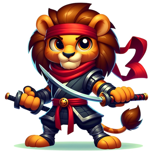 personnage du jeu un ninja lion avec une épée sur fond blanc