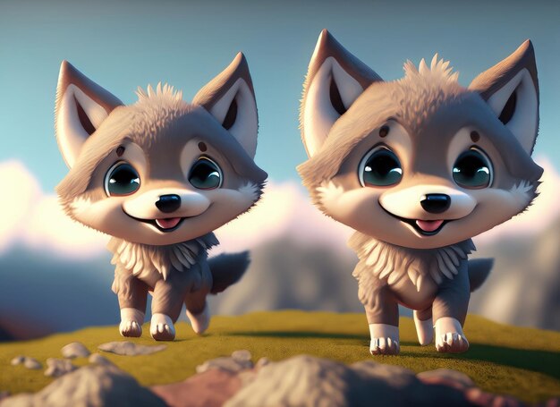 Le personnage du loup souriant 3D