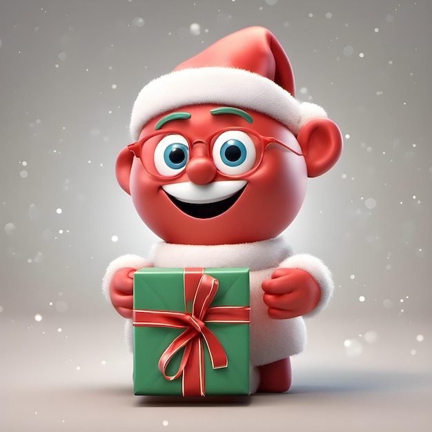Un personnage du Père Noël heureux tenant une boîte à cadeaux illustration 3D