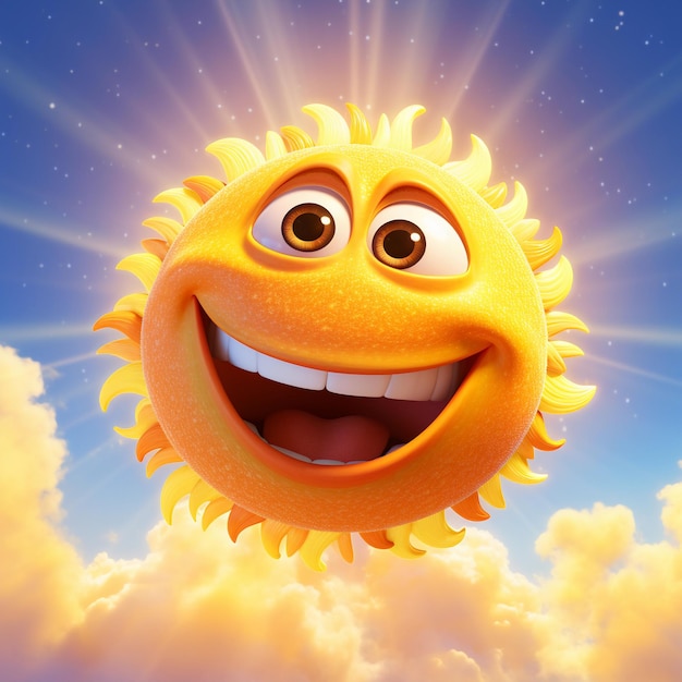 Photo personnage du soleil souriant dans le ciel ia générative
