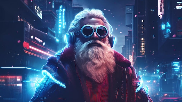 Le personnage épique du Père Noël dans le style cyberpunk