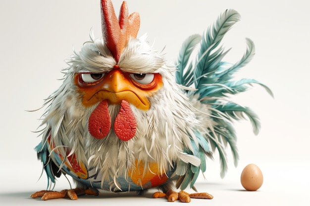 Le personnage est une poule avec des œufs illustration 3D