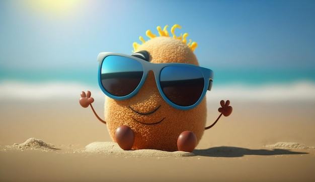 Personnage d'été portant des lunettes de soleil sur une plage tropicaleIA générative