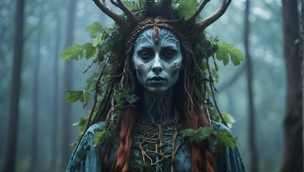 Le personnage féminin leshy l'esprit effrayant de la forêt l'ancien style folklorique slave