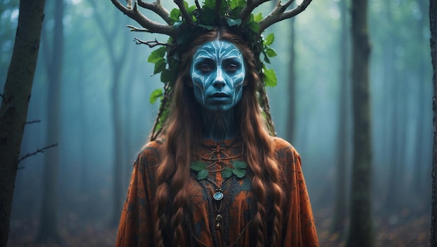 Le personnage féminin leshy l'esprit effrayant de la forêt l'ancien style folklorique slave