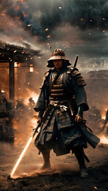 Photo le personnage de fiction de super-héros de samurai explore l'aventure d'action