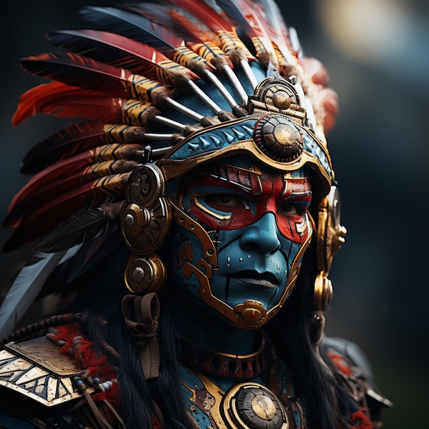 Personnage guerrier indien portant un casque