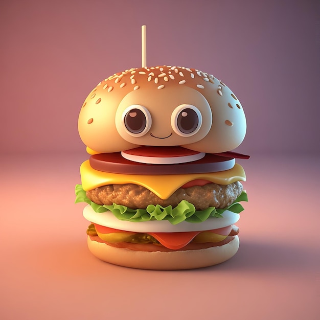 Personnage de hamburger de dessin animé mignon généré par l'IA