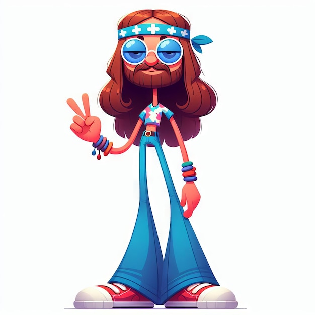 Un personnage hippie drôle de style plat