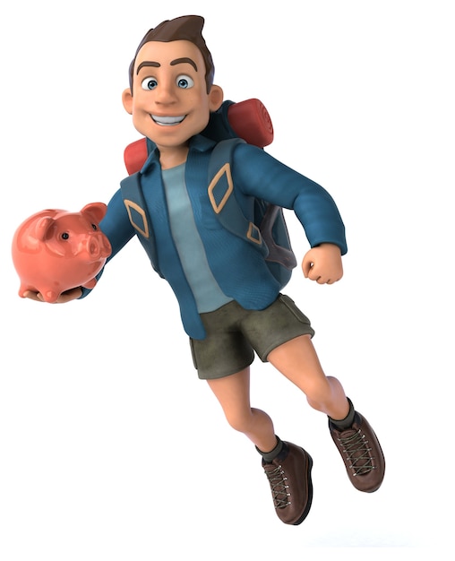 Personnage de l'homme backpacker de dessin animé 3D