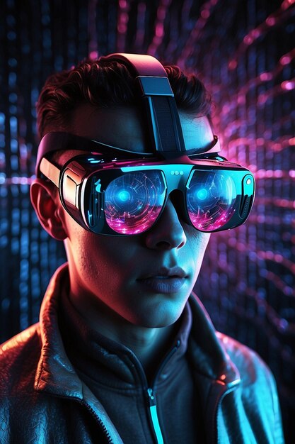 Personnage d'illustration futuriste avec des lunettes 3D