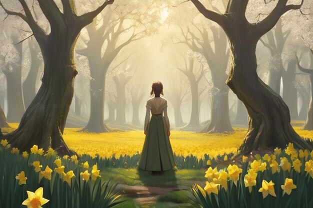 Photo un personnage illustré avec d'anciens narcissi