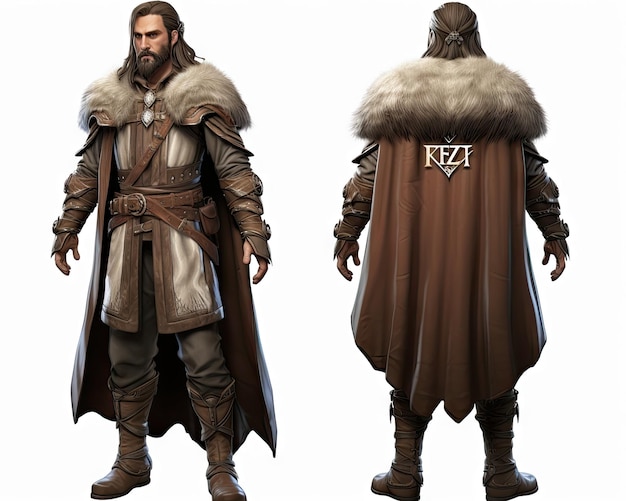 personnage de jeu 3D médiéval zelda npc assassins creed charactrer sur fond blanc design de jeu