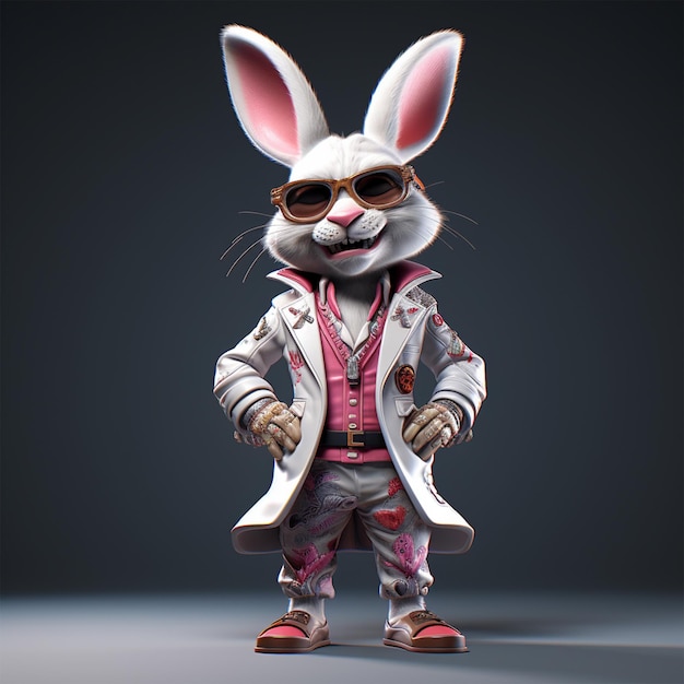 Un personnage de lapin cool faisant des poses dans une veste