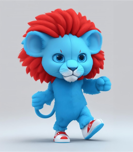 Un personnage de lion bleu mignon en 3D