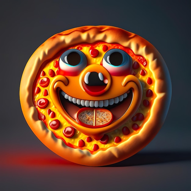 Personnage de logo emoji pizza heureuse en IA générative 3D