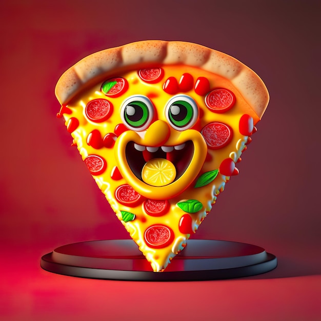 Personnage de logo emoji pizza heureuse en IA générative 3D