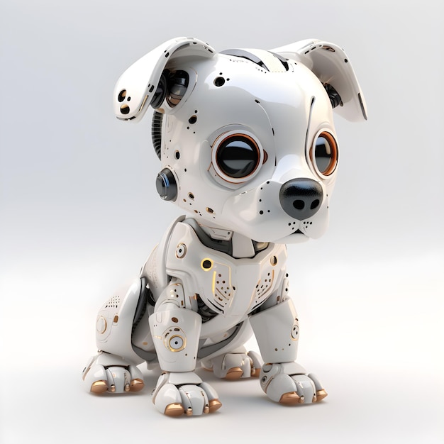 Personnage de machine chiot robot mignon chien robot jouet interactif électronique isolé sur fond clair concept de haute technologie animal de compagnie de la future maison électronique IA générative