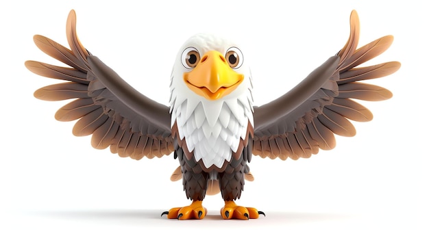 Un personnage de mascotte d'aigle mignon et sympathique avec ses ailes déployées L'augle a une expression joyeuse sur son visage et regarde le spectateur