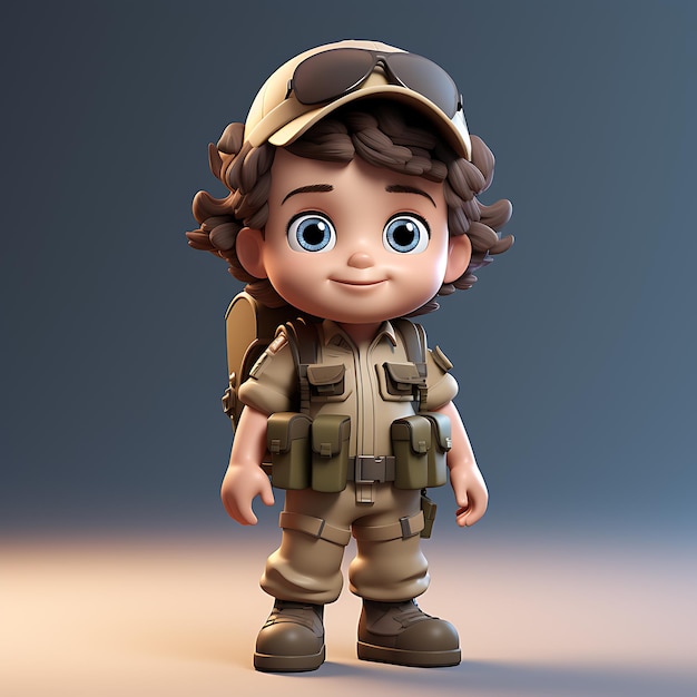 Personnage mascotte de l'armée d'enfant mignon en 3D