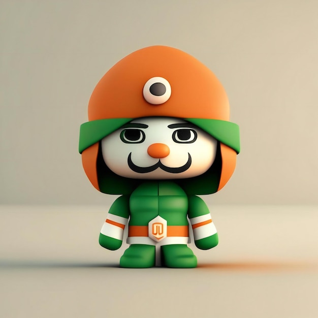 Personnage mascotte aux couleurs orange vert et blanc IA générative