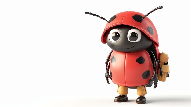 Le personnage de la mascotte de la coccinelle de dessin animé 3D