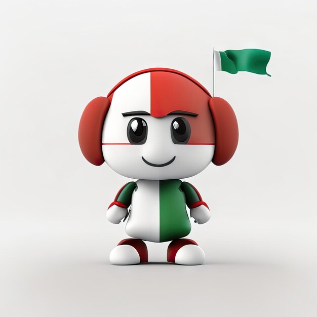 Personnage de mascotte dans les couleurs blanc vert et rouge IA générative