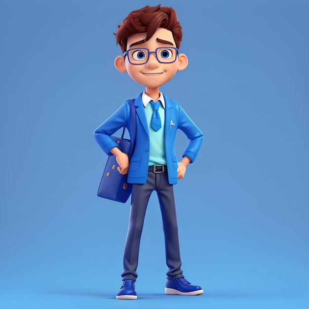 Personnage masculin fond bleu dessin animé 3d