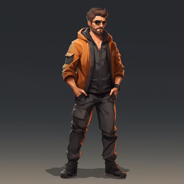 Photo personnage masculin de jeu à thème d'aventure élégant dans un rendu réaliste