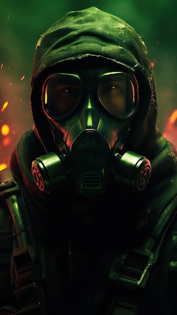 Personnage de masque à gaz Cyberpunk avec thème vert