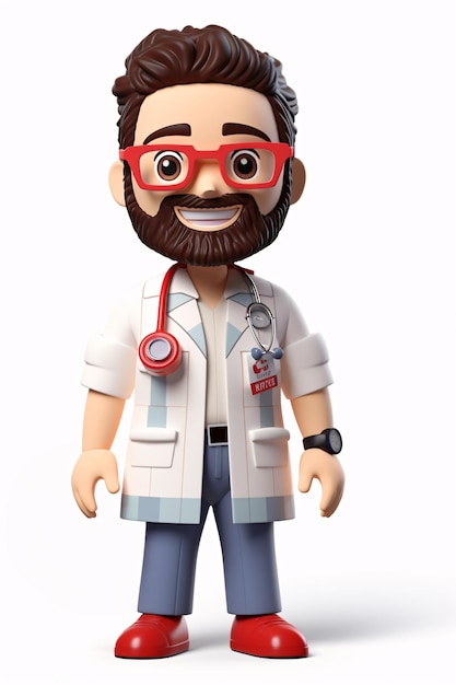 Photo personnage médical masculin avec barbe et lunettes isolé du fond généré par l'ia