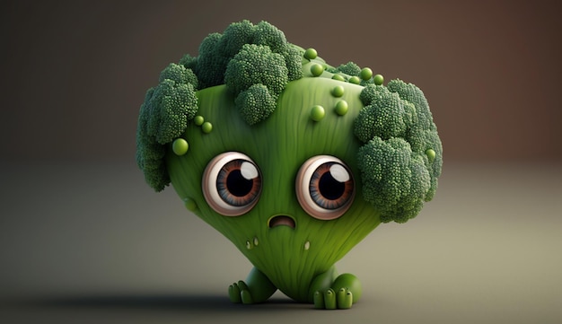 Personnage mignon de brocoli avec de grands yeux IA générative