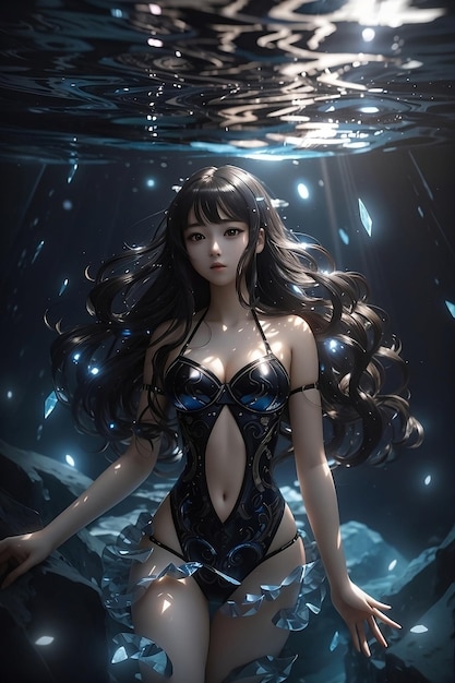 Photo personnage mignon de filles d'anime fantasy portant un bikini à la plage