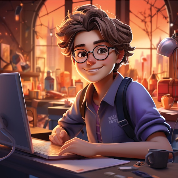 personnage de nerd boy faisant ses devoirs