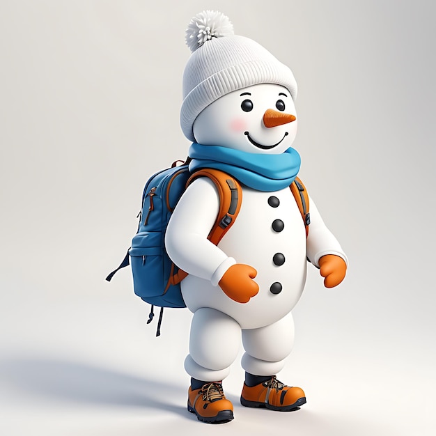 personnage de la nouvelle année homme de neige sac à dos illustration touristique dessin animé