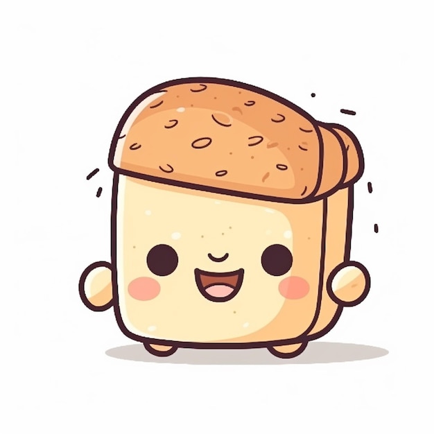 un personnage de pain de dessin animé avec un visage et des yeux heureux