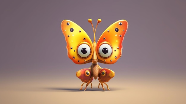 Personnage de papillon de dessin animé mignon 3d ai génératif