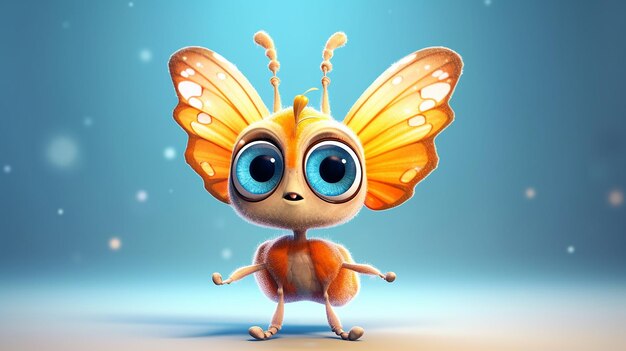 Personnage de papillon de dessin animé mignon 3d ai génératif