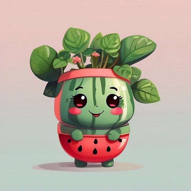 Le personnage de la pastèque peperomia en 3D